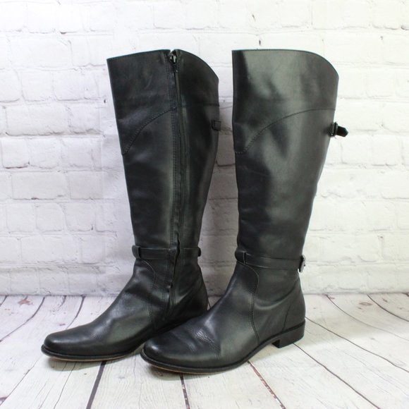 LL Bean Black Leather Side Zipper Knee High Riding Boots Size 9 Medium - Picture 2 of 9
